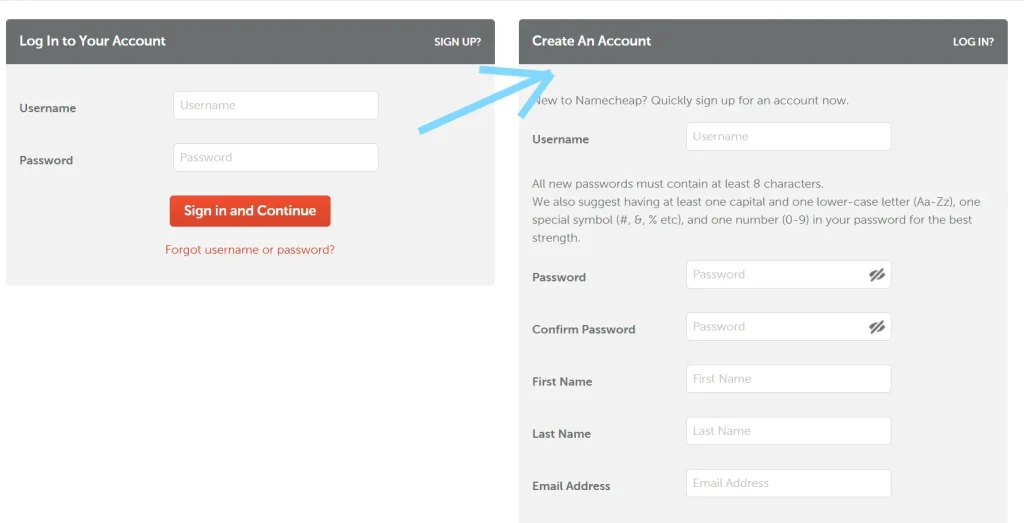 Create Your Account at namecheap