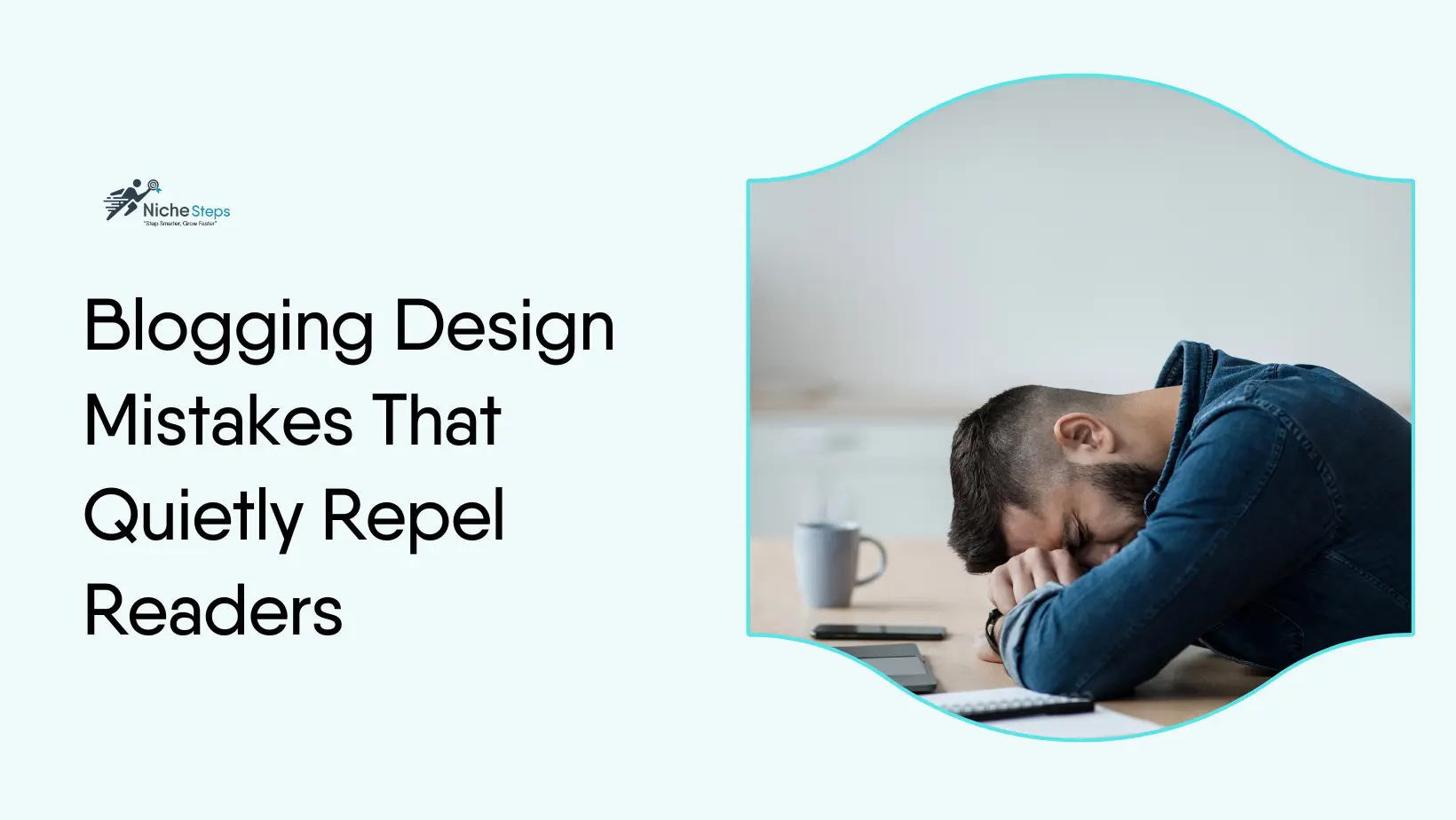Visual summary of common blogging design mistakes across UI, UX, and accessibility areas